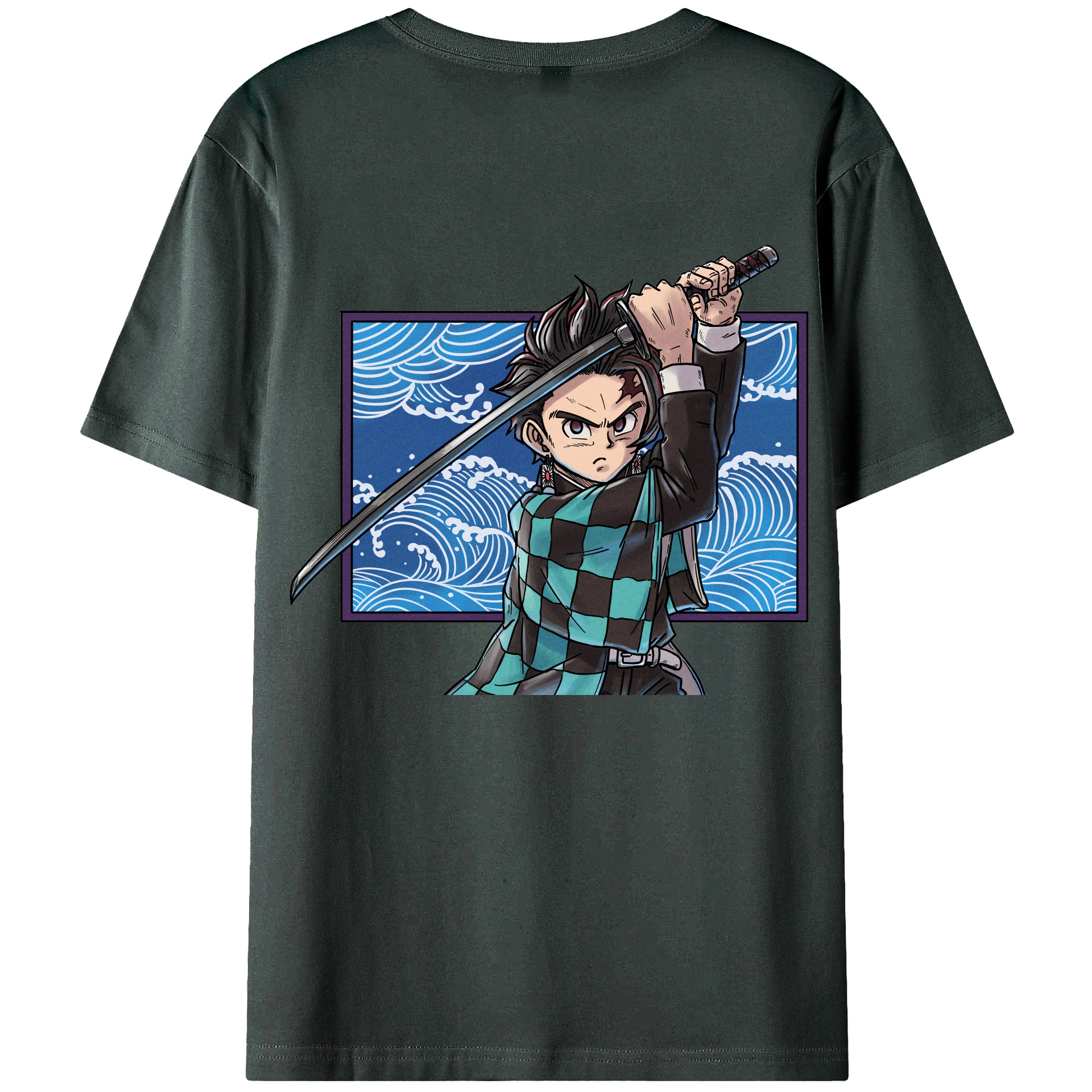 （画像用） 鬼滅の刃 竈門 炭治郎／かまど たんじろう Kamado Tanjirou 綿100％ メンズ半袖Tシャツ（バックプリント） 通気性